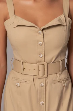 Khaki Forever Summer Belted Dress*JLUXLABEL Clearance