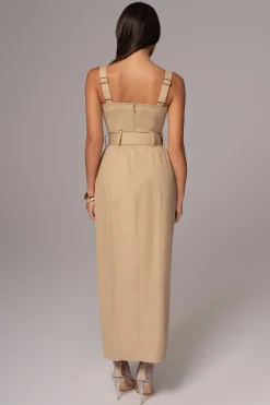 Khaki Forever Summer Belted Dress*JLUXLABEL Clearance