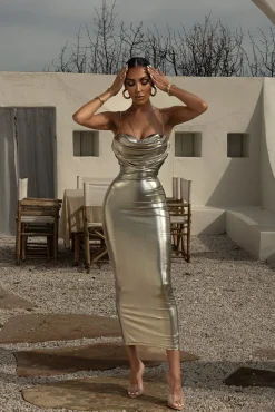 Light Gold Visions Of You Midi Dress*JLUXLABEL Clearance