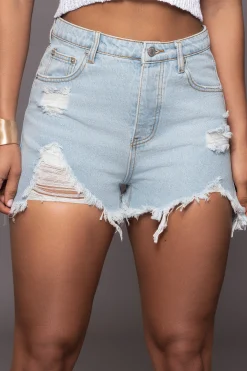 Light Wash Denim Drifted Distressed Shorts*JLUXLABEL Best