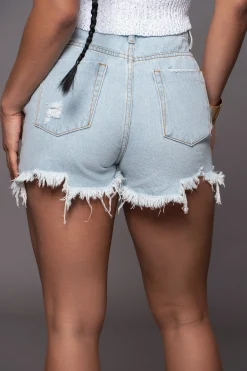 Light Wash Denim Drifted Distressed Shorts*JLUXLABEL Best