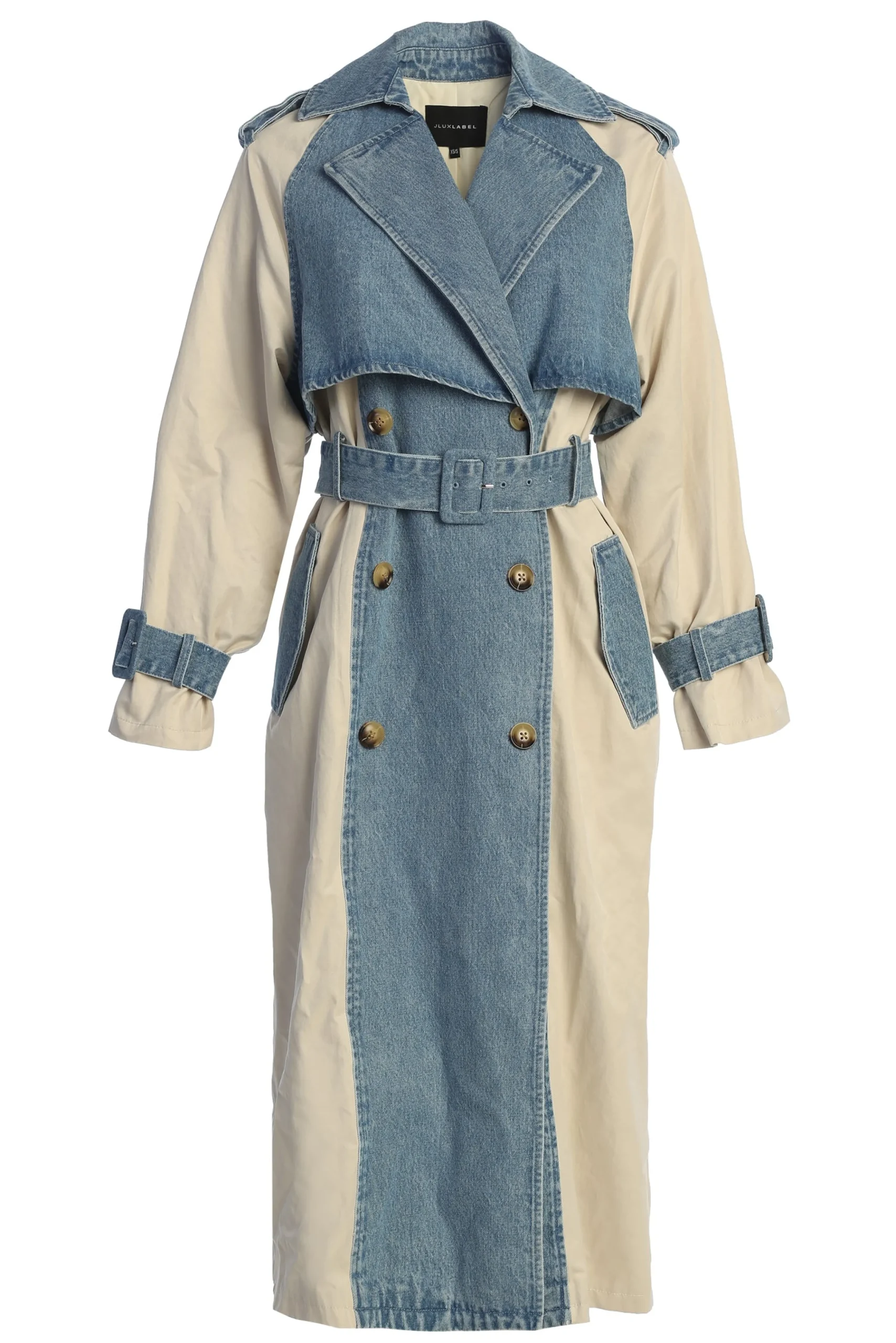 Light Wash Denim Leighton Belted Contrast Coat*JLUXLABEL Hot