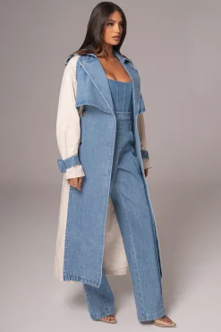 Light Wash Denim Leighton Belted Contrast Coat*JLUXLABEL Hot