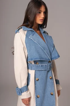 Light Wash Denim Leighton Belted Contrast Coat*JLUXLABEL Hot
