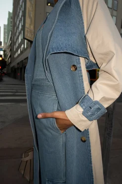 Light Wash Denim Leighton Belted Contrast Coat*JLUXLABEL Hot