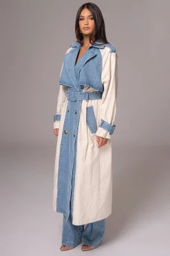 Light Wash Denim Leighton Belted Contrast Coat*JLUXLABEL Hot