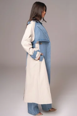 Light Wash Denim Leighton Belted Contrast Coat*JLUXLABEL Hot