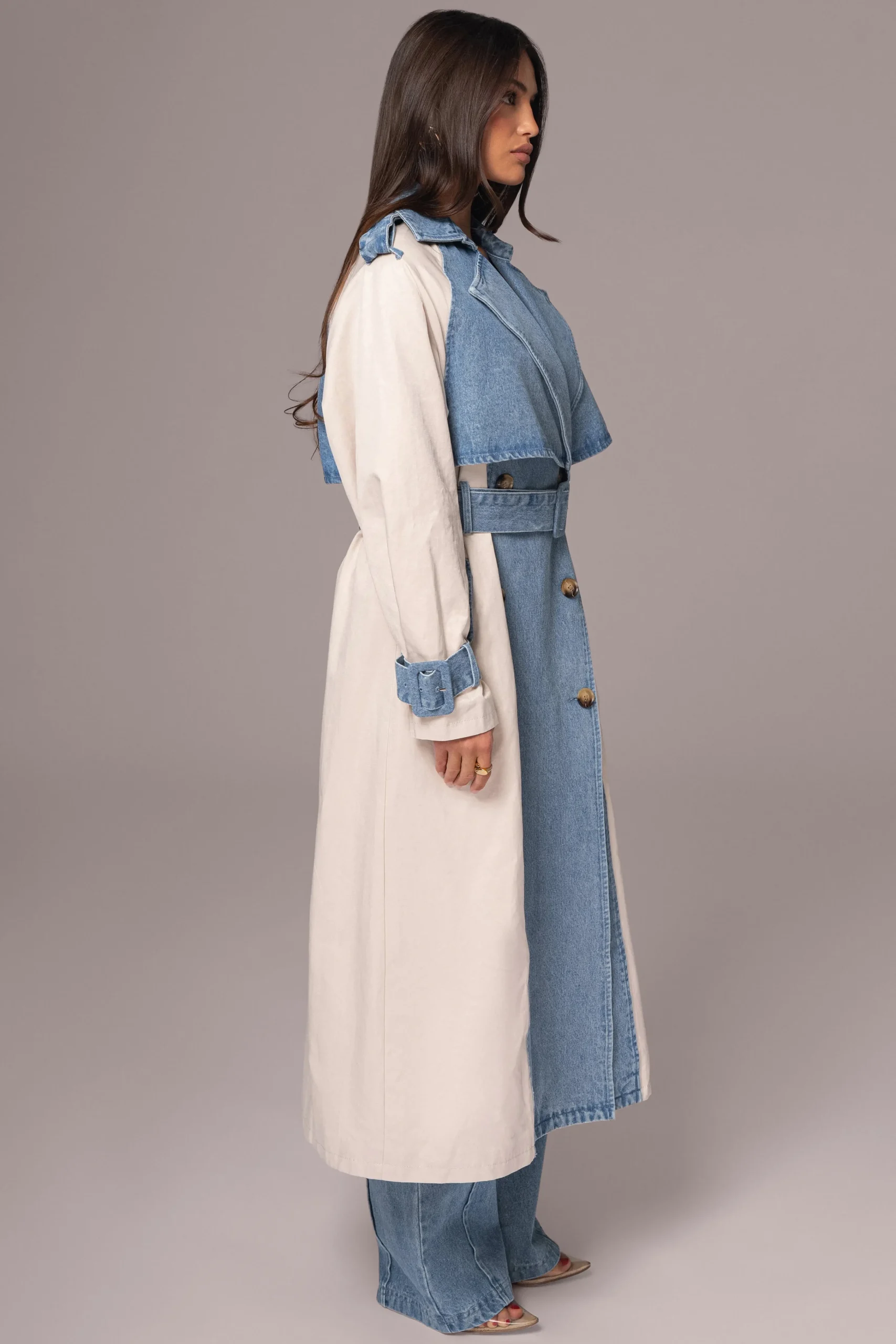 Light Wash Denim Leighton Belted Contrast Coat*JLUXLABEL Hot