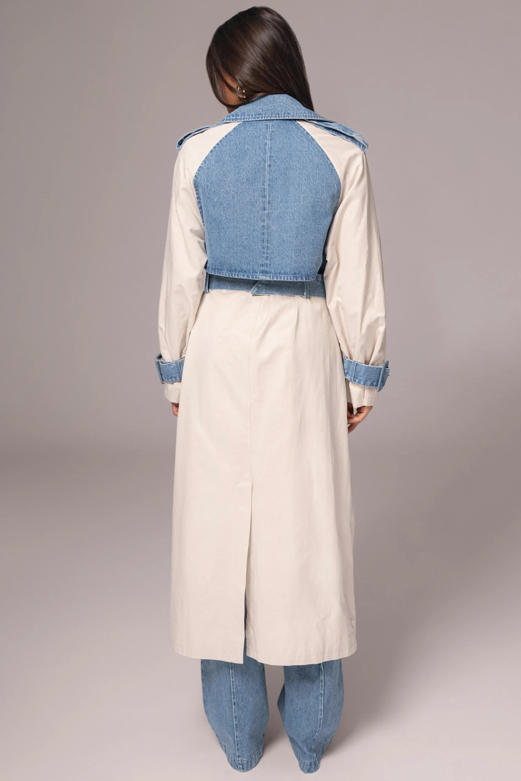 Light Wash Denim Leighton Belted Contrast Coat*JLUXLABEL Hot