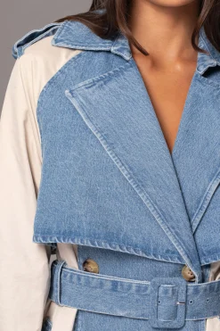 Light Wash Denim Leighton Belted Contrast Coat*JLUXLABEL Hot