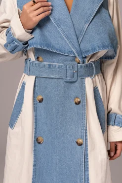 Light Wash Denim Leighton Belted Contrast Coat*JLUXLABEL Hot