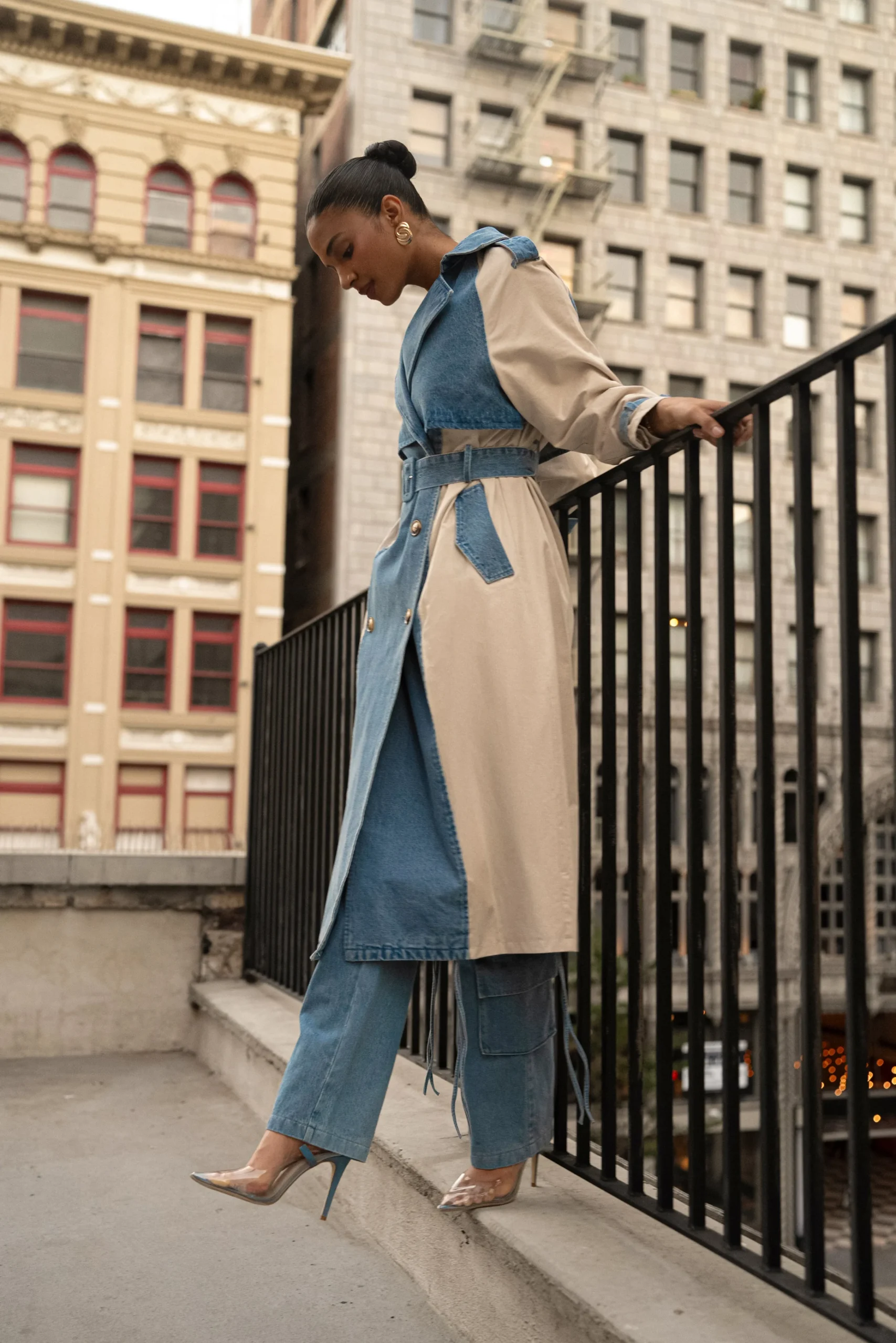 Light Wash Denim Leighton Belted Contrast Coat*JLUXLABEL Hot