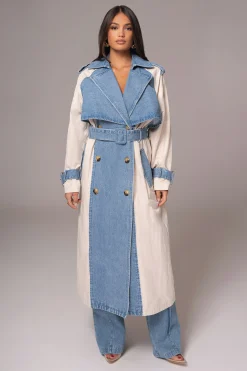 Light Wash Denim Leighton Belted Contrast Coat*JLUXLABEL Hot
