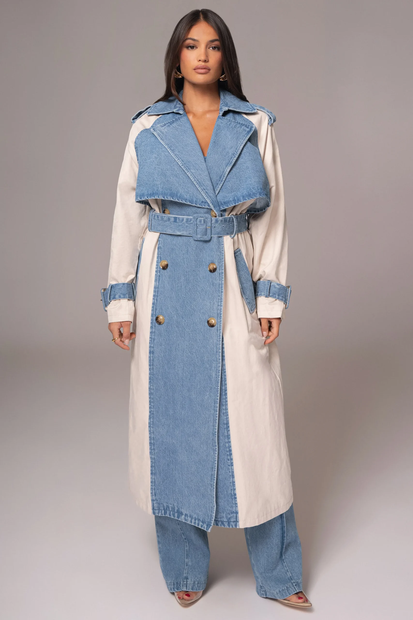 Light Wash Denim Leighton Belted Contrast Coat*JLUXLABEL Hot