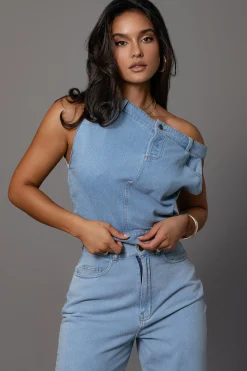 Light Wash Shanice Denim Top*JLUXLABEL Sale