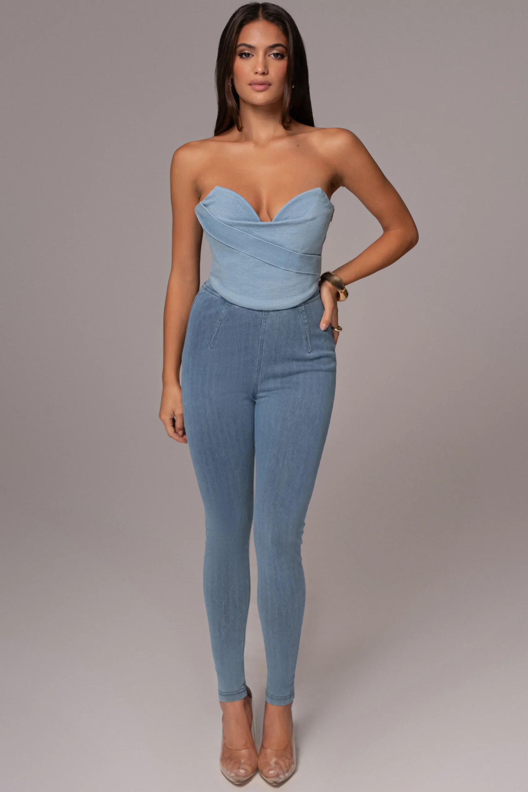 Light Wash Teyana Denim Bustier*JLUXLABEL Fashion