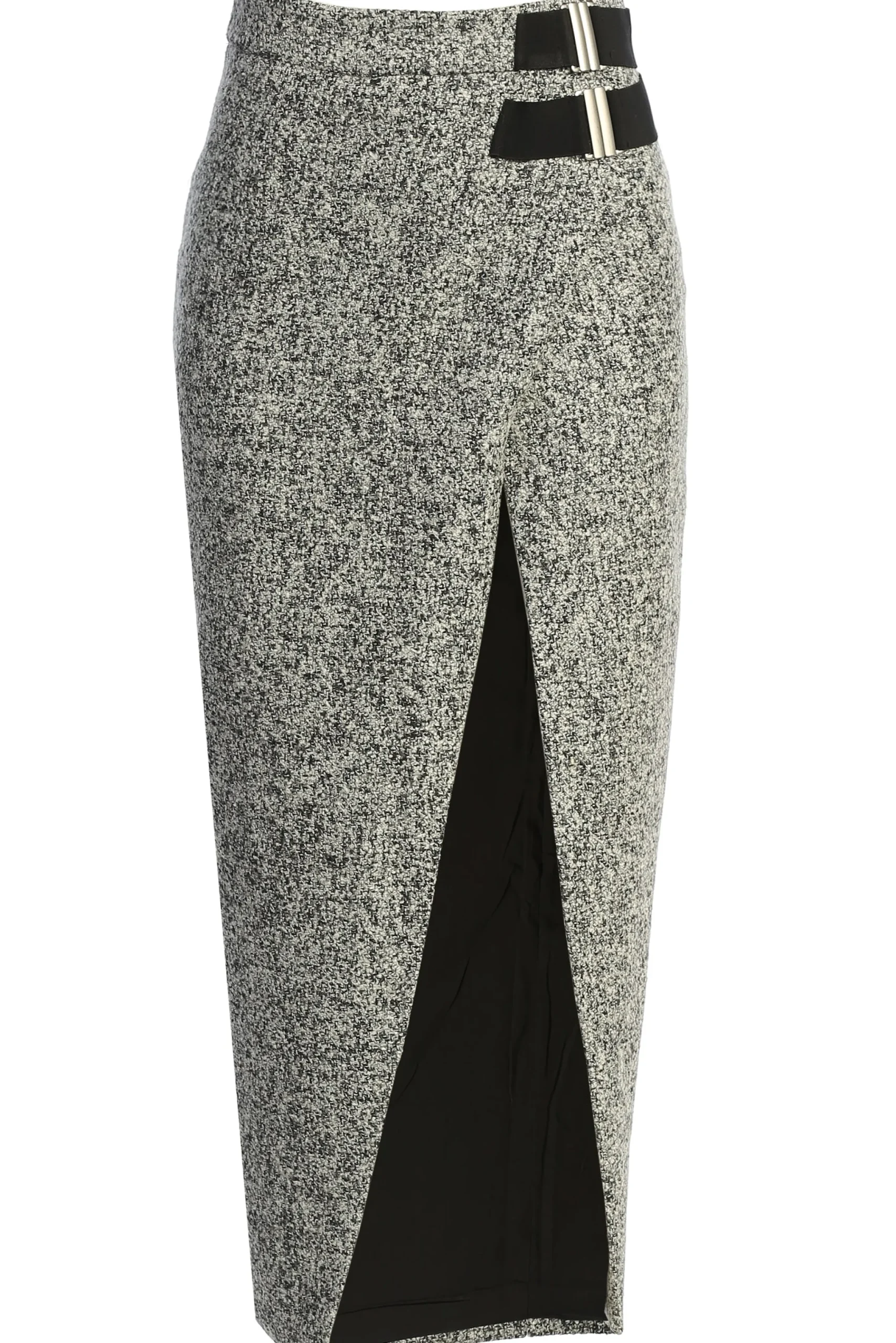 Lt. Grey Gisele Tweed Slit Skirt*JLUXLABEL Best