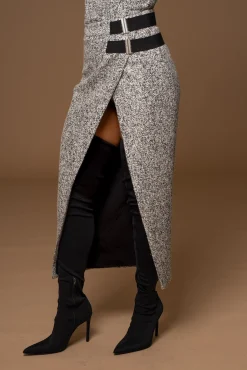 Lt. Grey Gisele Tweed Slit Skirt*JLUXLABEL Best