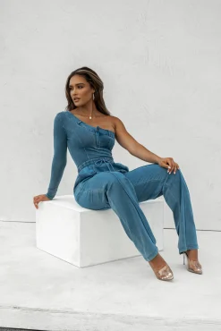 Medium Wash Button Me Up Bodysuit*JLUXLABEL Fashion