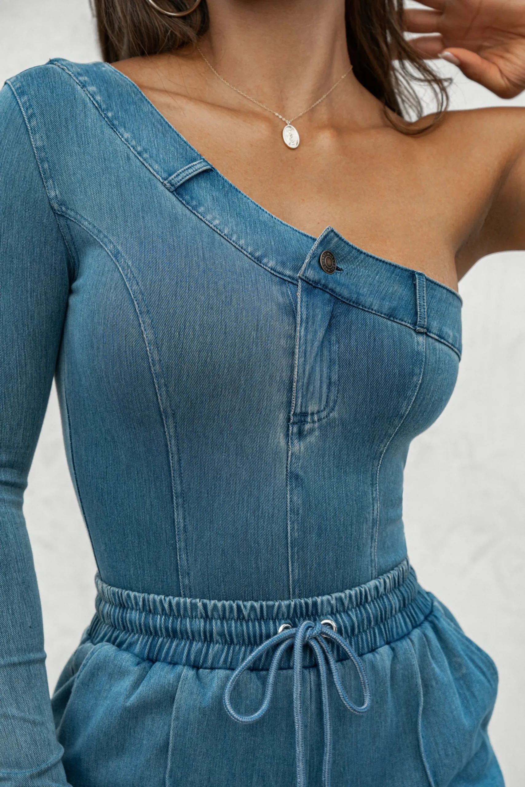 Medium Wash Button Me Up Bodysuit*JLUXLABEL Fashion