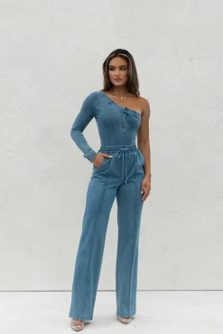 Medium Wash Button Me Up Bodysuit*JLUXLABEL Fashion