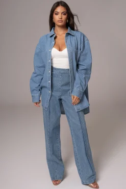 Medium Wash Denim Brandi Oversized Button Up*JLUXLABEL Outlet