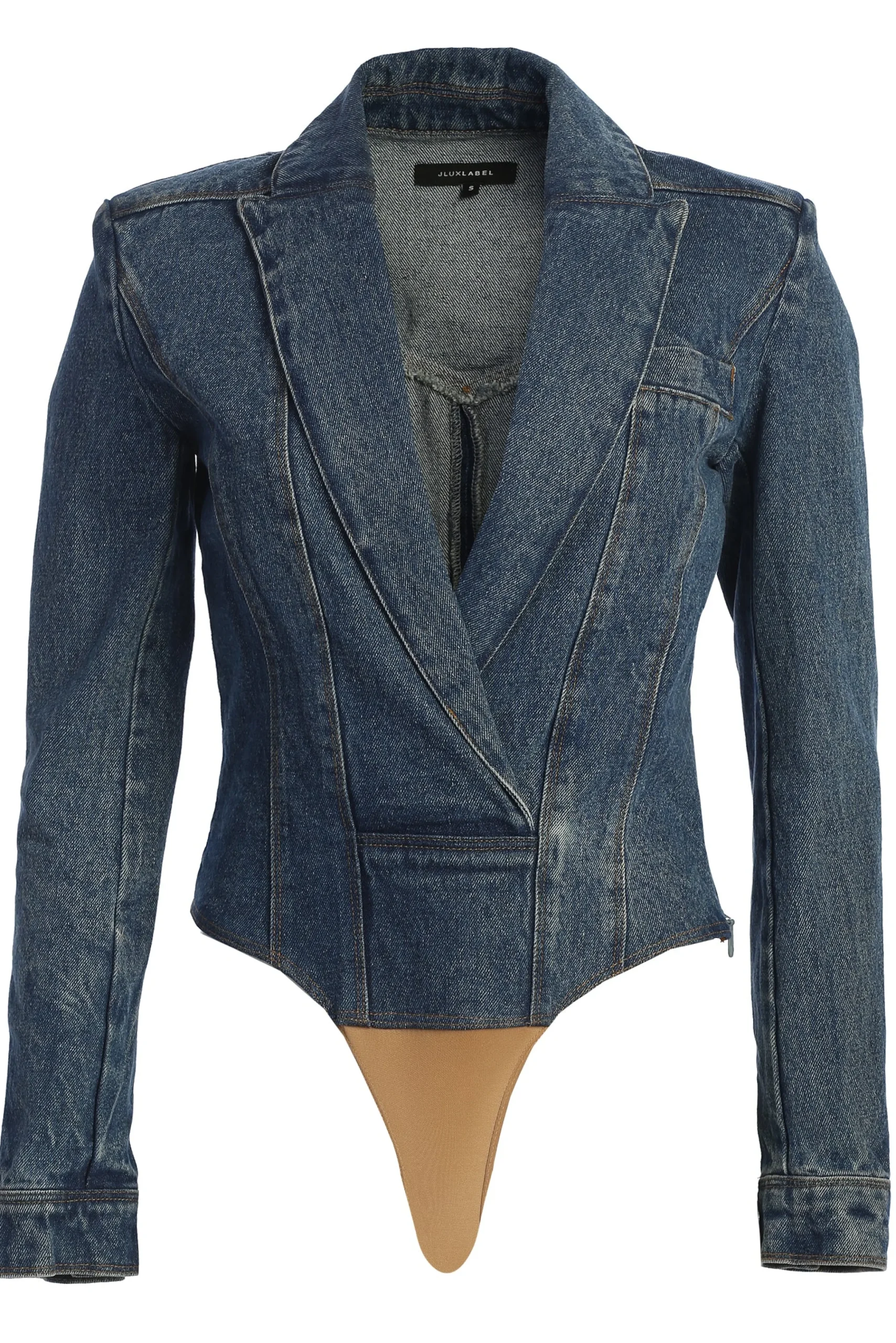 Medium Wash Dominica Structured Denim Bodysuit*JLUXLABEL Outlet