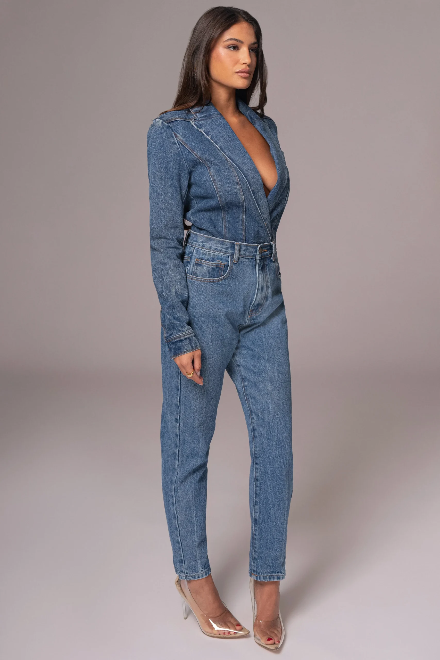 Medium Wash Dominica Structured Denim Bodysuit*JLUXLABEL Outlet