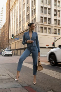 Medium Wash Dominica Structured Denim Bodysuit*JLUXLABEL Outlet