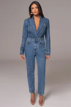 Medium Wash Dominica Structured Denim Bodysuit*JLUXLABEL Outlet