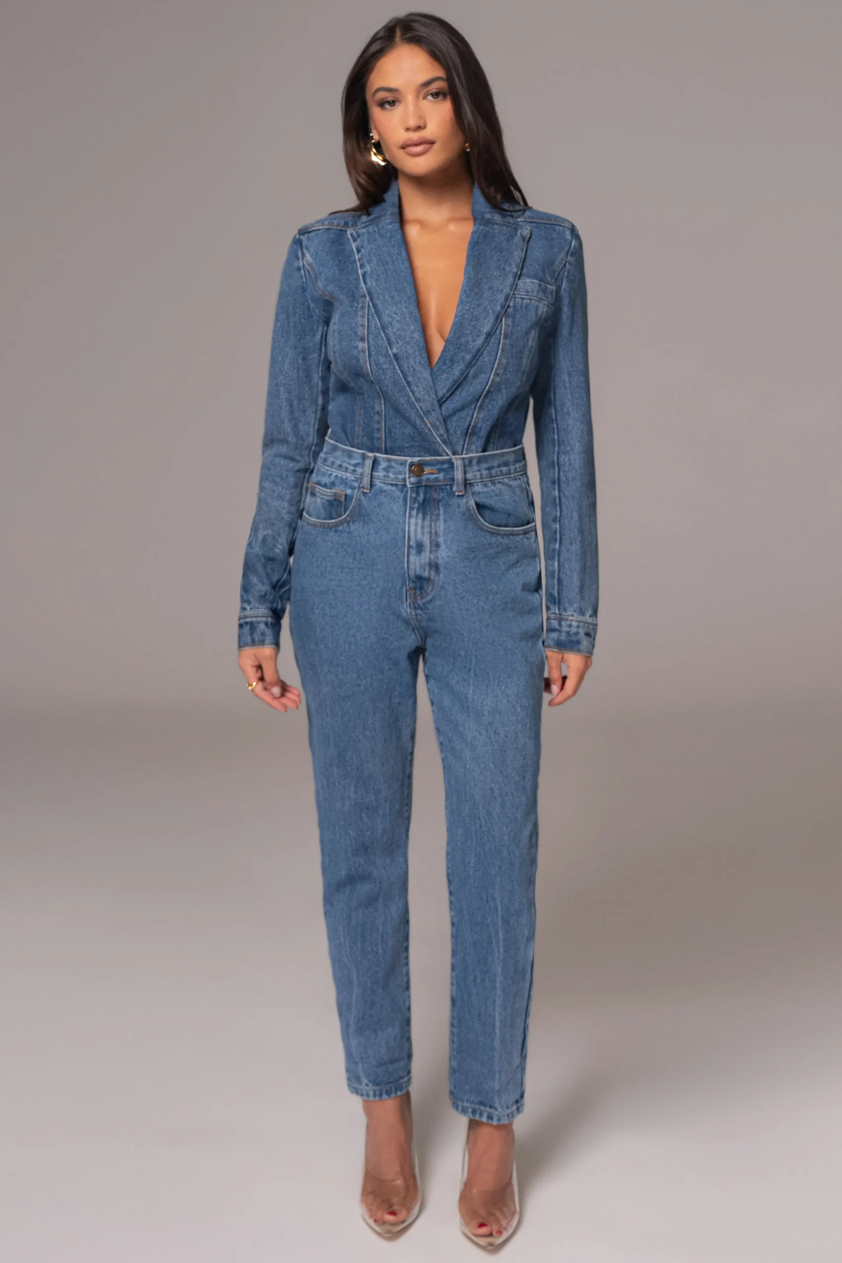 Medium Wash Dominica Structured Denim Bodysuit*JLUXLABEL Outlet