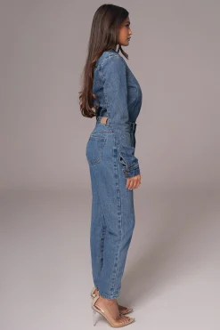 Medium Wash Dominica Structured Denim Bodysuit*JLUXLABEL Outlet
