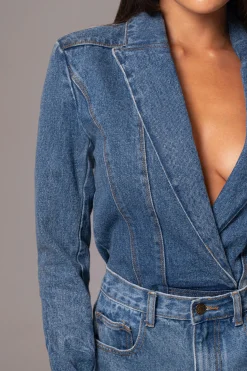 Medium Wash Dominica Structured Denim Bodysuit*JLUXLABEL Outlet