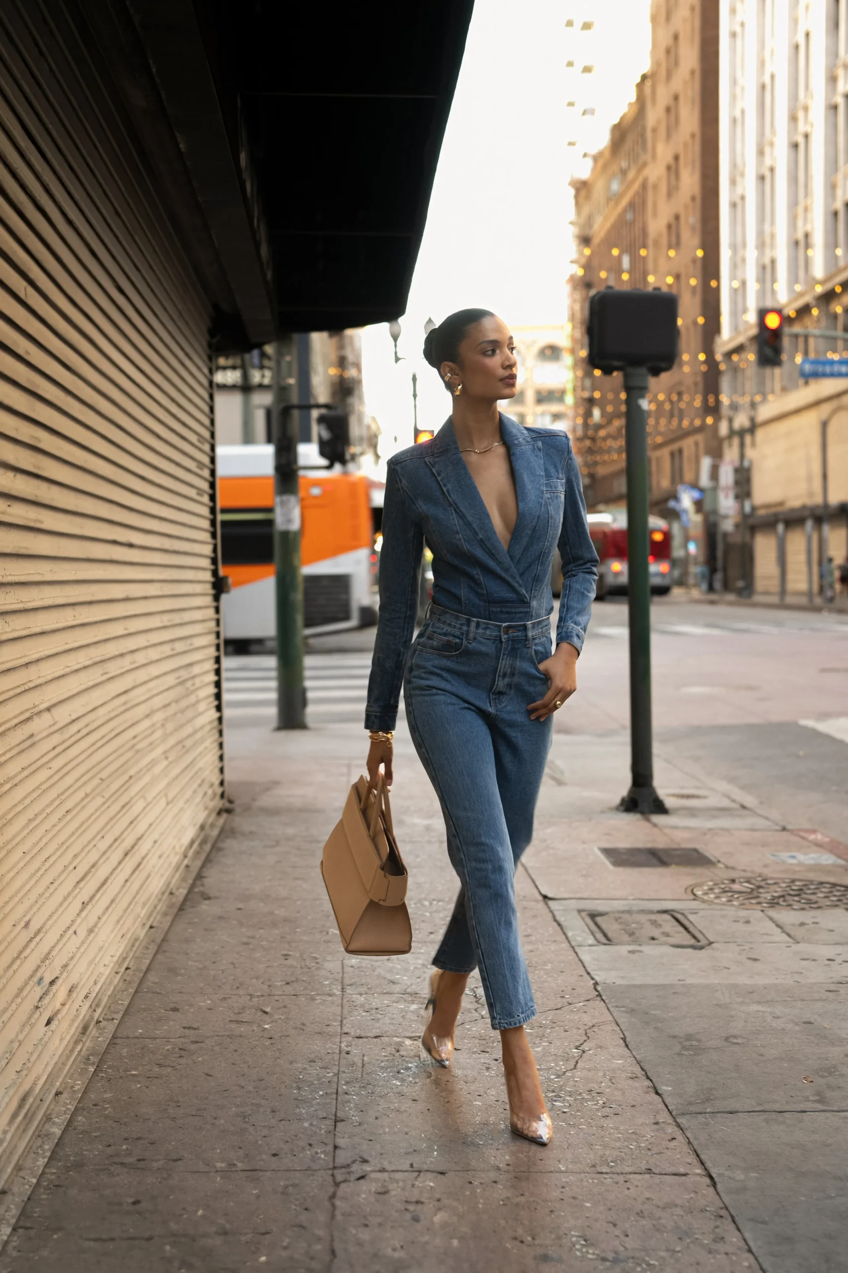 Medium Wash Dominica Structured Denim Bodysuit*JLUXLABEL Outlet