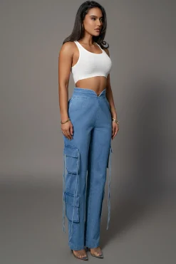 Medium Wash Jacinda Denim Utility Pants*JLUXLABEL Fashion