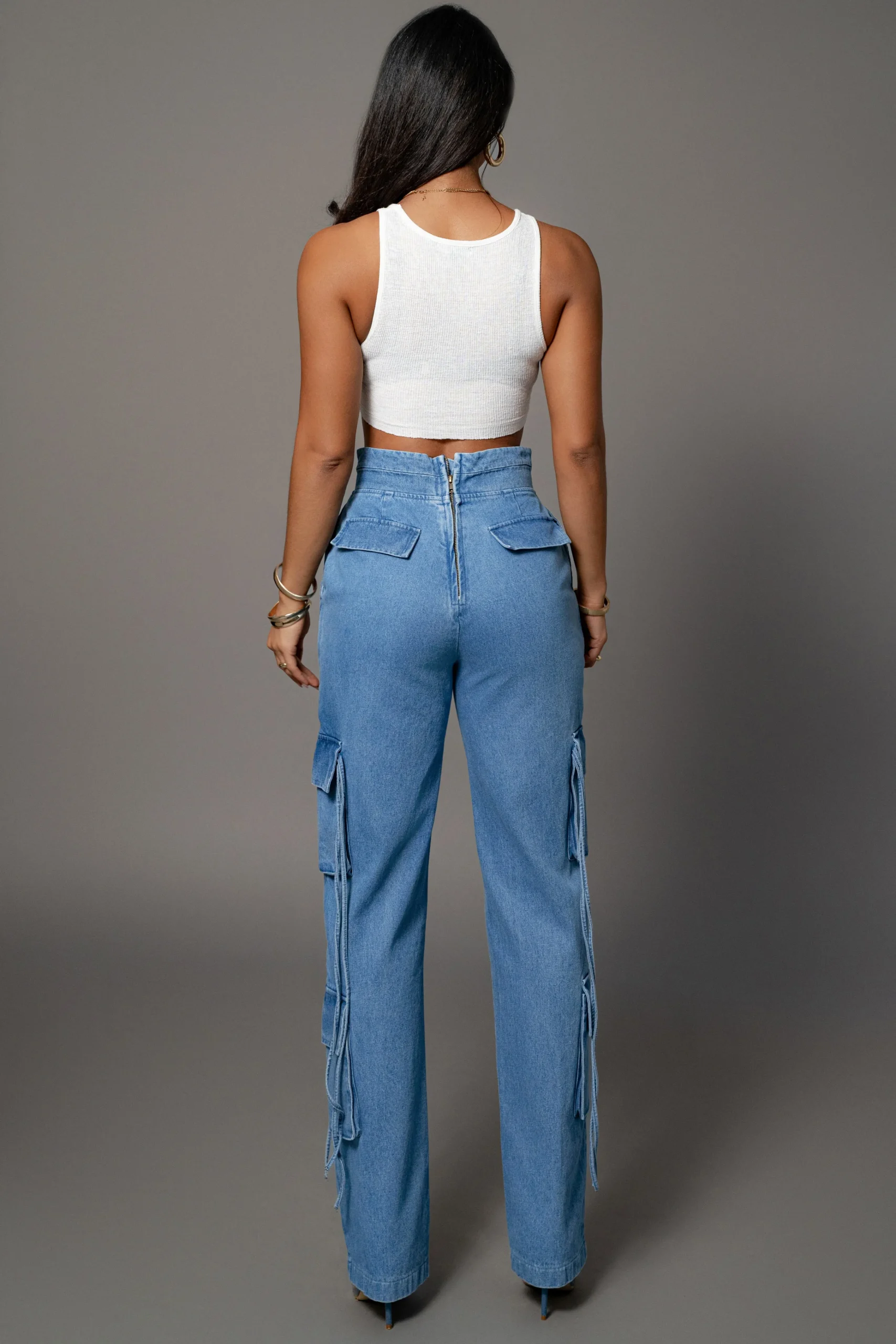 Medium Wash Jacinda Denim Utility Pants*JLUXLABEL Fashion