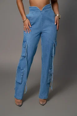 Medium Wash Jacinda Denim Utility Pants*JLUXLABEL Fashion