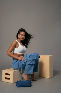 Medium Wash Jacinda Denim Utility Pants*JLUXLABEL Fashion