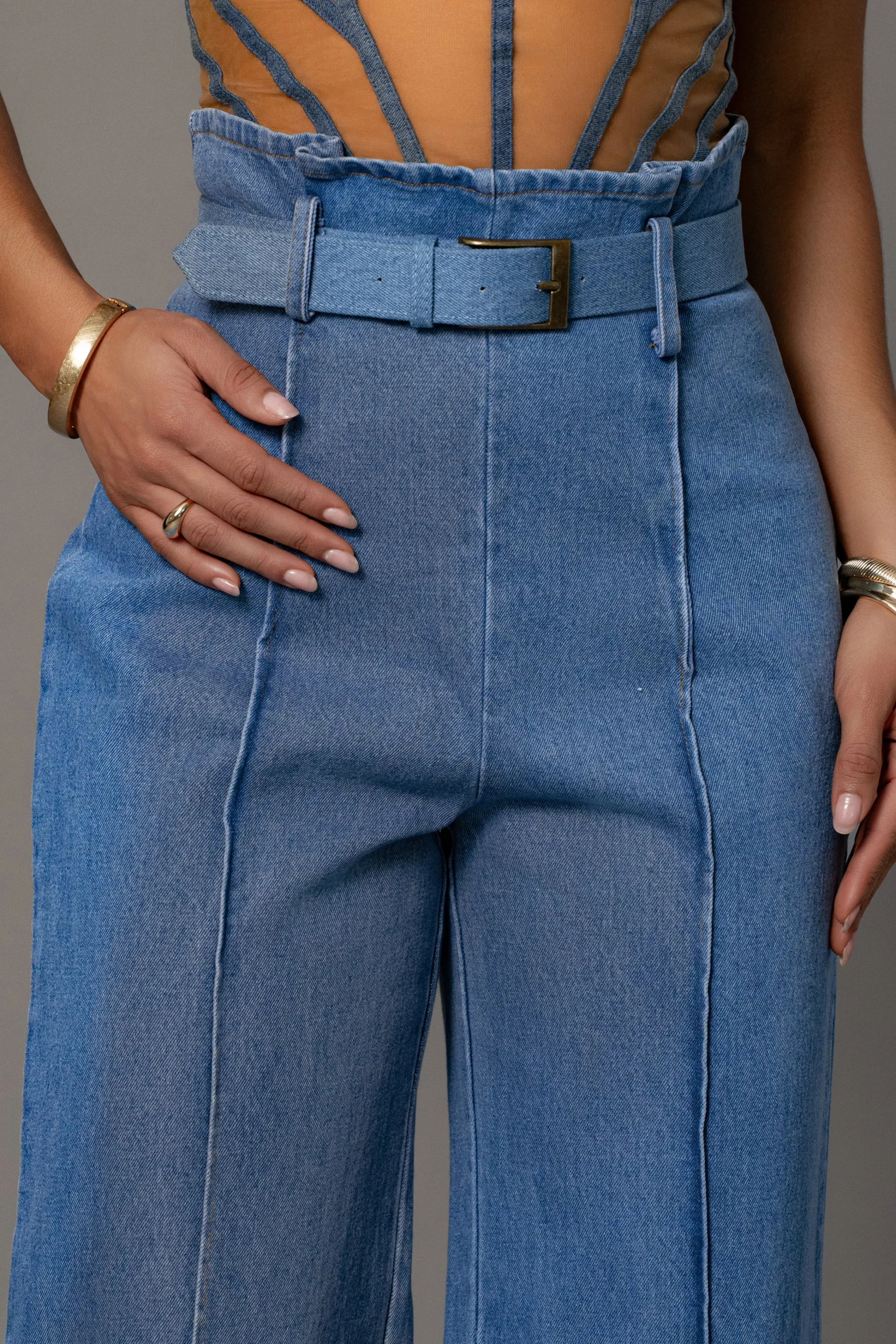 Medium Wash Minka Paper Bag Flare Leg Pants*JLUXLABEL New