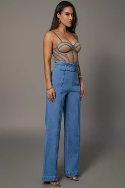 Medium Wash Minka Paper Bag Flare Leg Pants*JLUXLABEL New