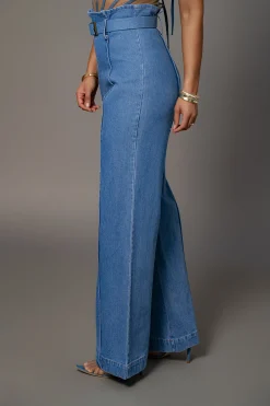 Medium Wash Minka Paper Bag Flare Leg Pants*JLUXLABEL New