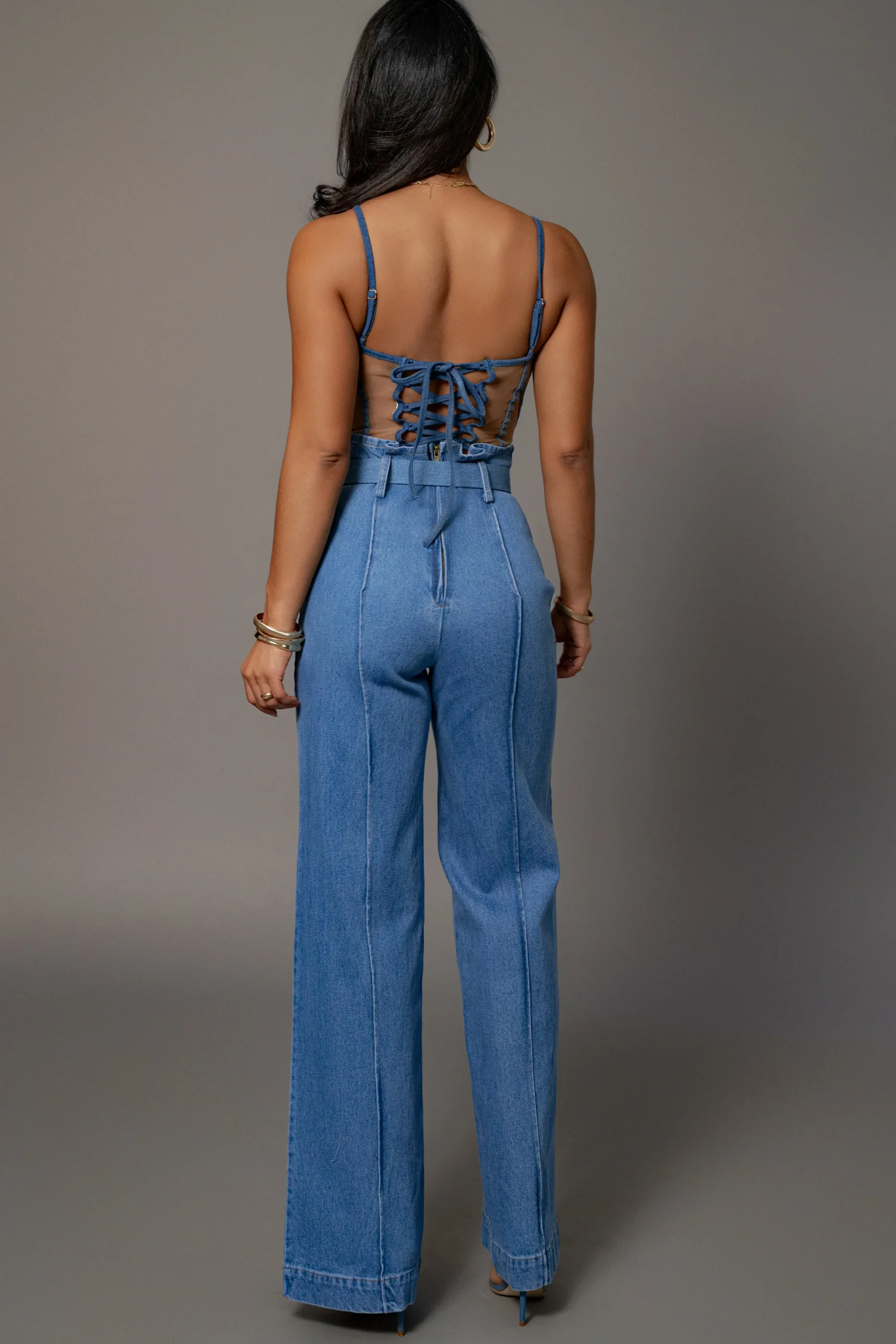 Medium Wash Minka Paper Bag Flare Leg Pants*JLUXLABEL New