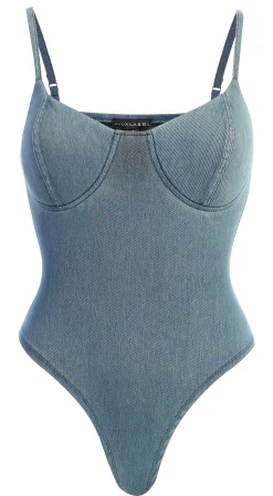 Medium Wash Orion Denim Bustier Bodysuit*JLUXLABEL New