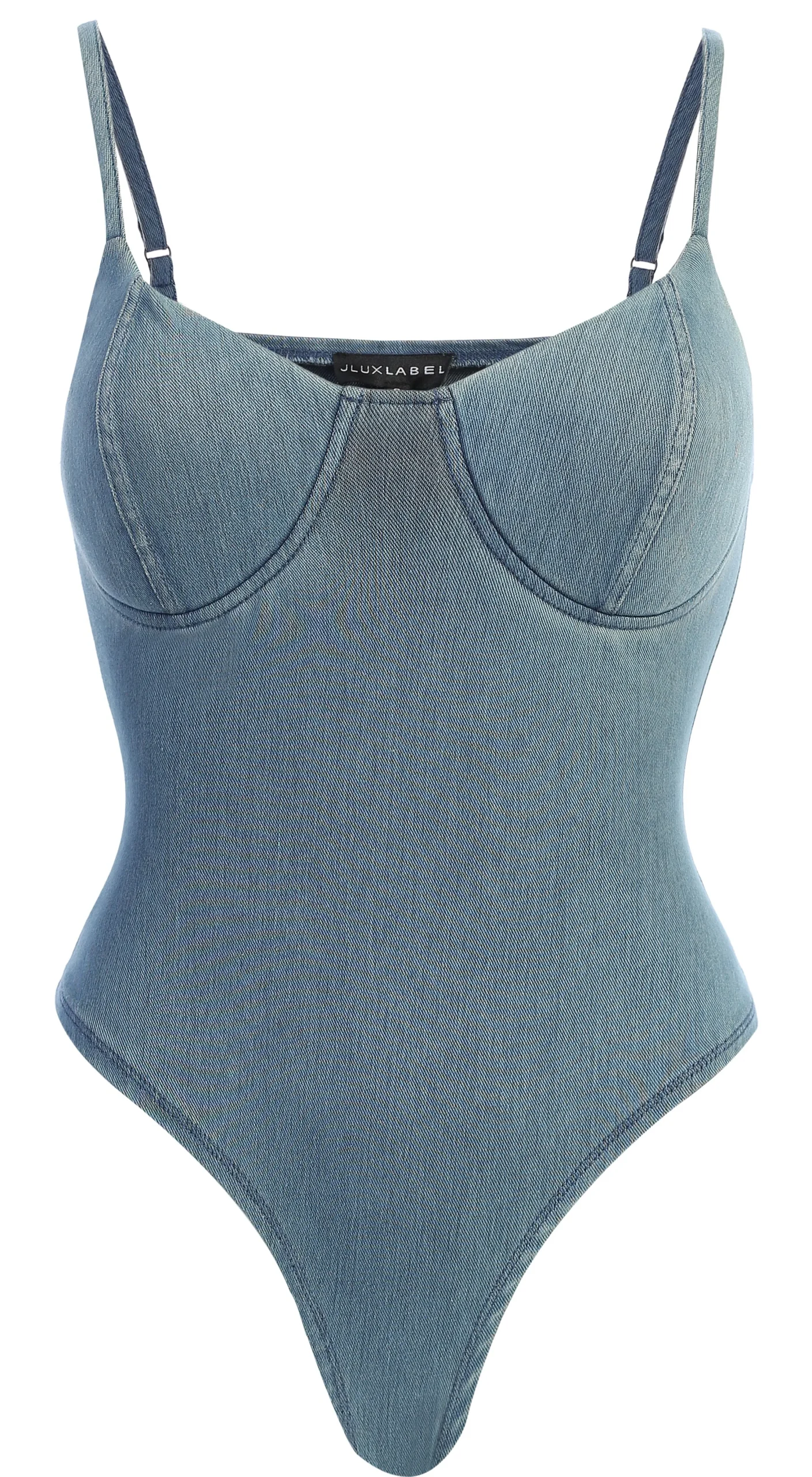 Medium Wash Orion Denim Bustier Bodysuit*JLUXLABEL New