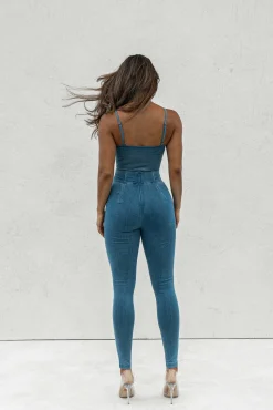 Medium Wash Orion Denim Bustier Bodysuit*JLUXLABEL New