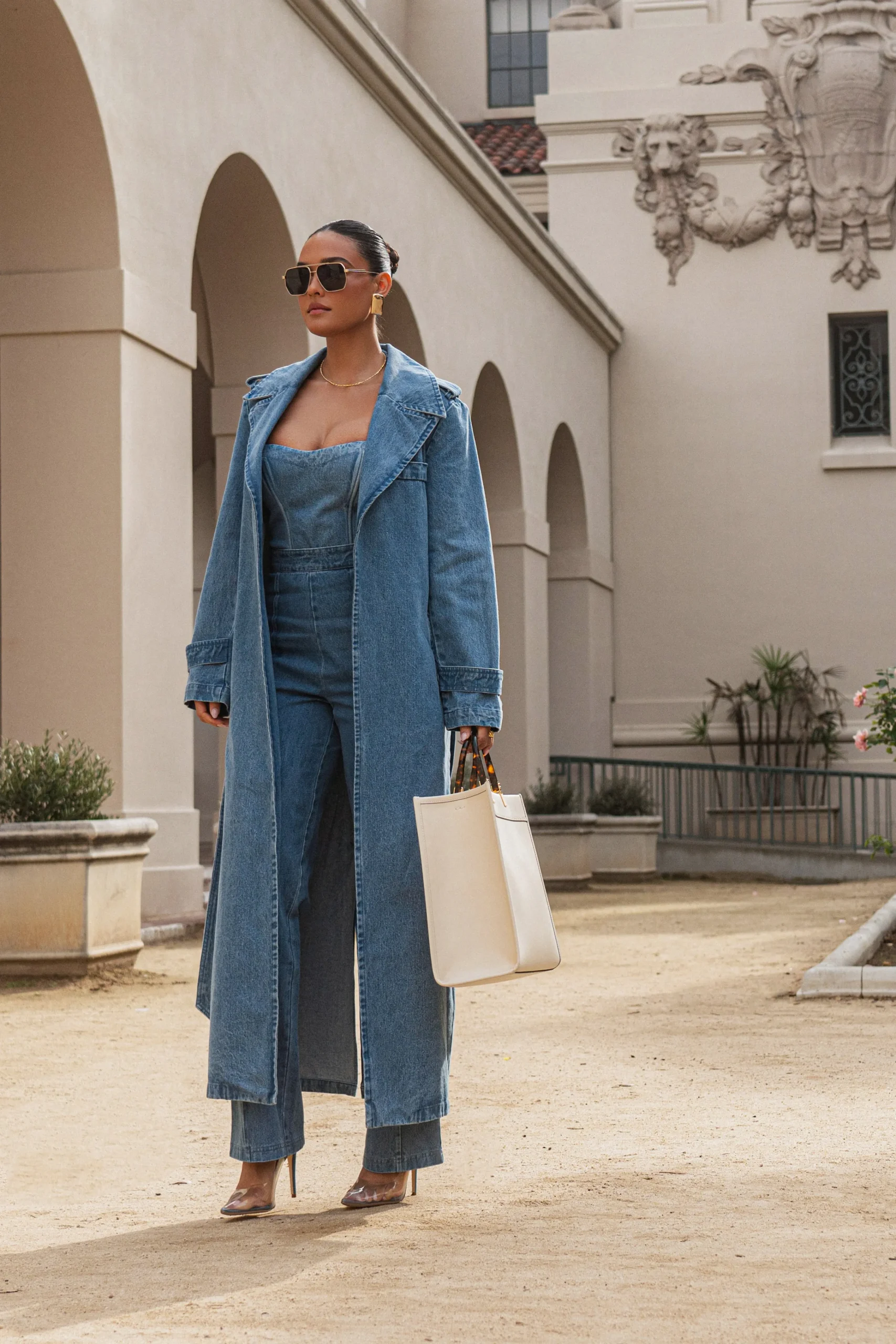 Medium Wash Savannah Belted Denim Coat*JLUXLABEL Clearance