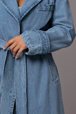 Medium Wash Savannah Belted Denim Coat*JLUXLABEL Clearance