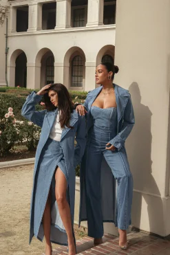 Medium Wash Savannah Belted Denim Coat*JLUXLABEL Clearance