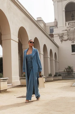 Medium Wash Savannah Belted Denim Coat*JLUXLABEL Clearance