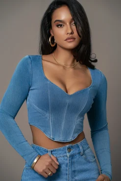 Medium Wash Tesa Sweetheart Denim Top*JLUXLABEL Discount